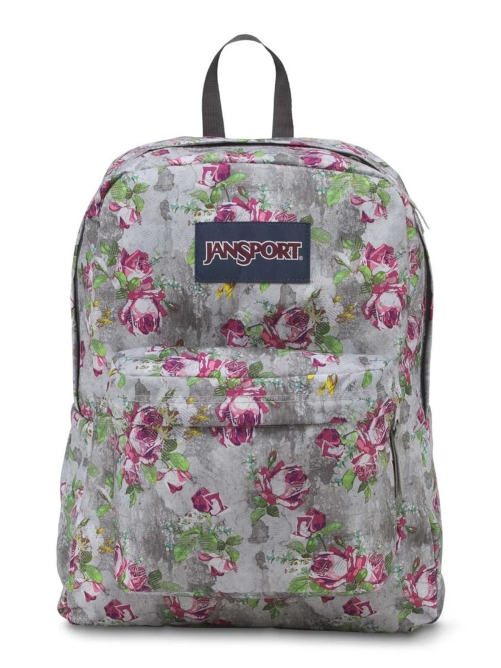 Jansport Gray Floral Backpack with Pink Roses